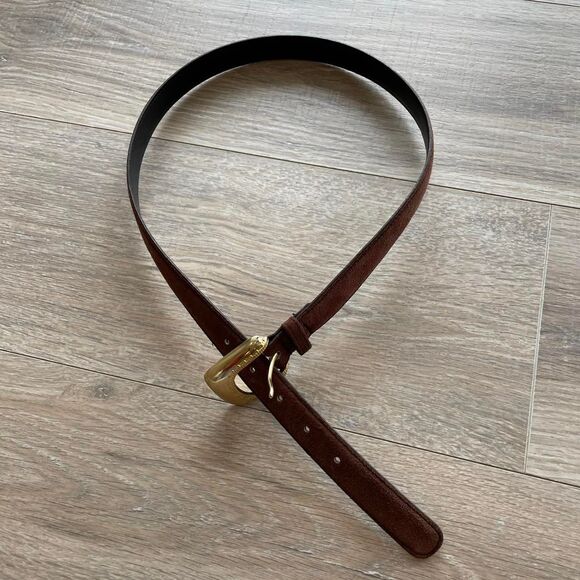 Vintage Women's Chocolate Brown Suede Leather Belt w Gold Buckle Boho Western - Picture 6 of 8